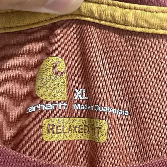 Carhartt Relaxed Fit Pocket T-Shirt Tee Crewneck Men Comfort Work Maroon Brown - Picture 2 of 8